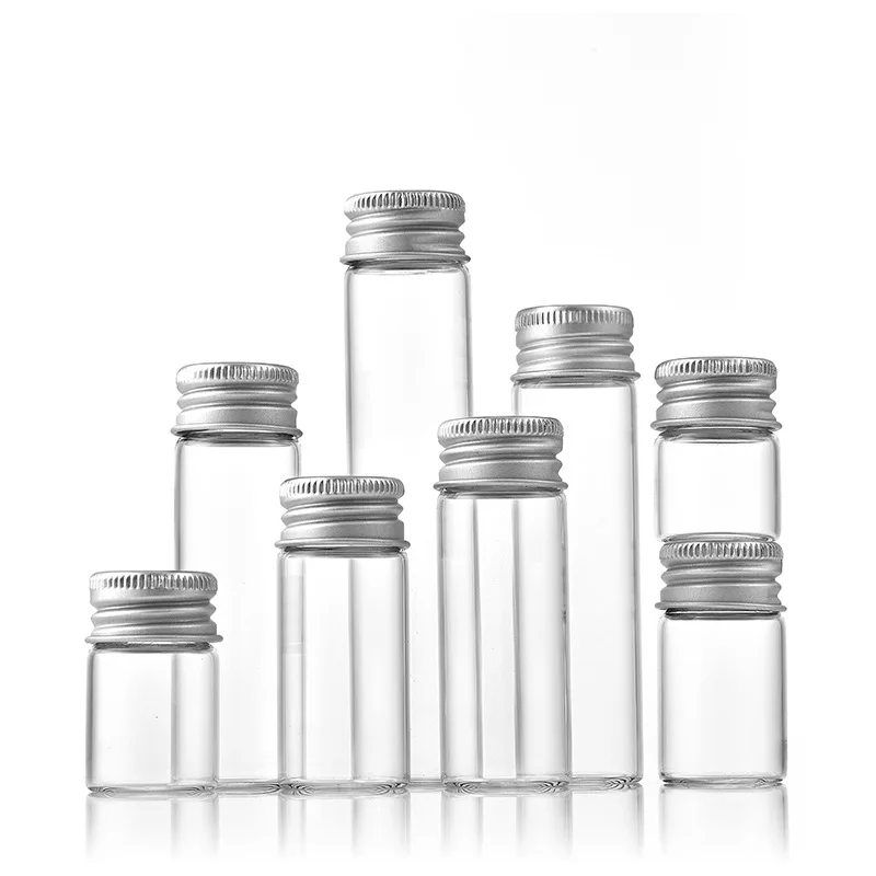 

100pcs/lot Glass Bottles with Aluminium Lids Small Mini Glass Jars 5ml/7ml/8ml/10ml/12ml/15ml/20ml