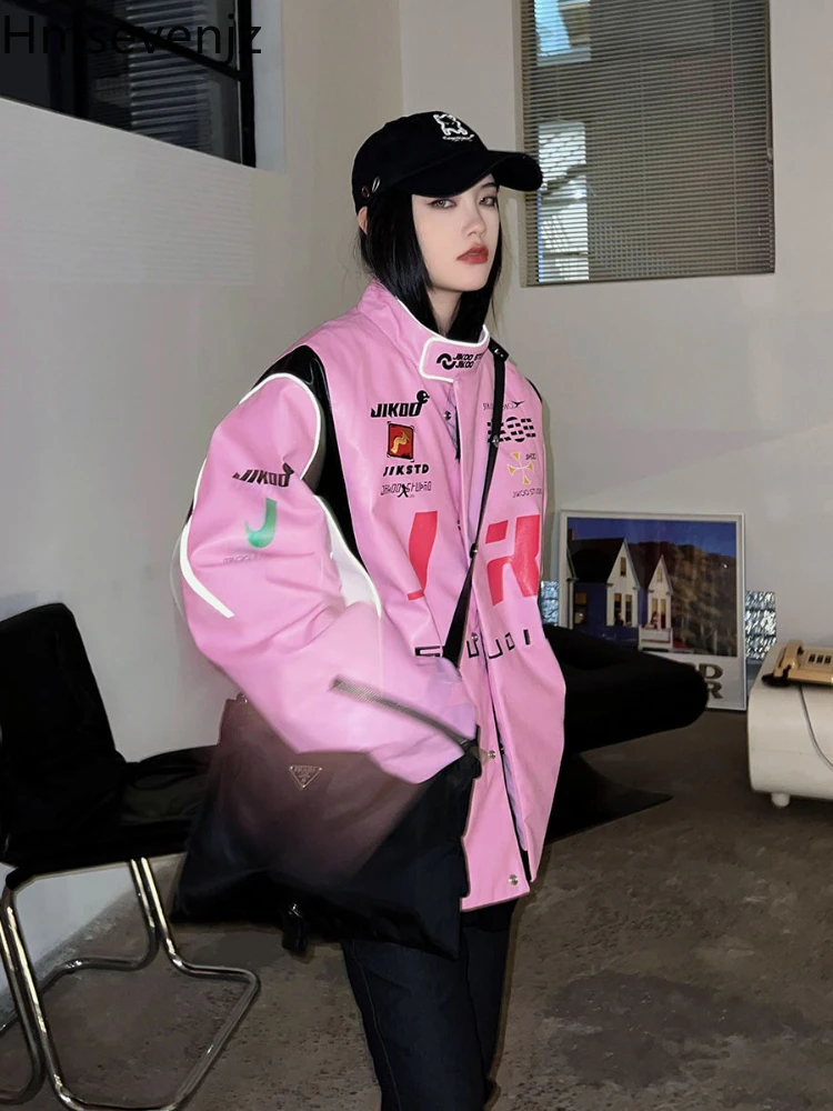 

Куртка Hmsevenjz женская из ПУ кожи, свободная повседневная короткая мотоциклетная куртка в стиле киберпанк, осень 2022