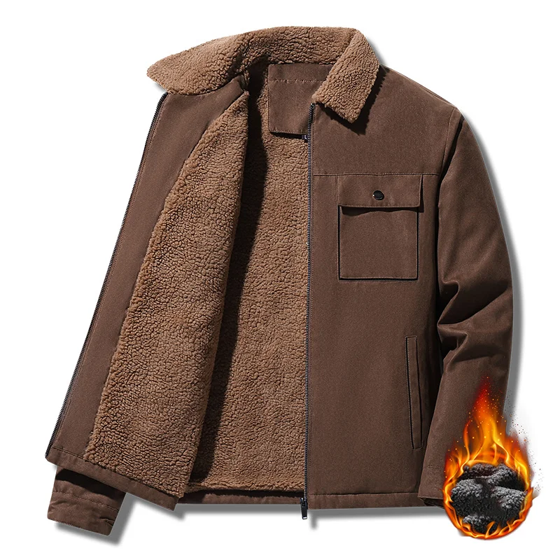 

Winter Suede Coat Men's Fleece Jackets Solid Color Windproof Bomber Jacket for Men 2023 Casual Thick Warm Parkas Mens Outerwear