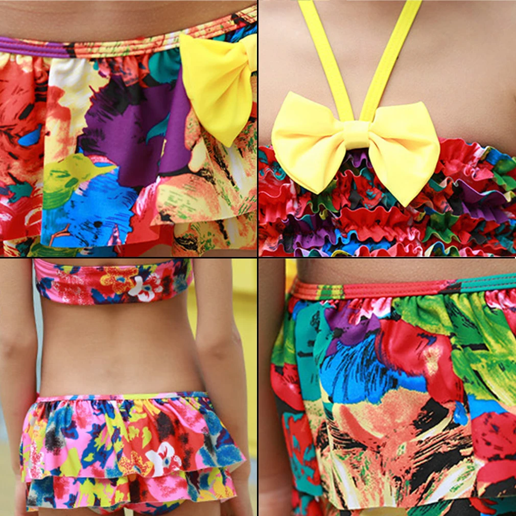 Girls/Kids Bikini Girls New Split Type Swimsuits Rose Red Yellow Flowers Swimwears Promotion |