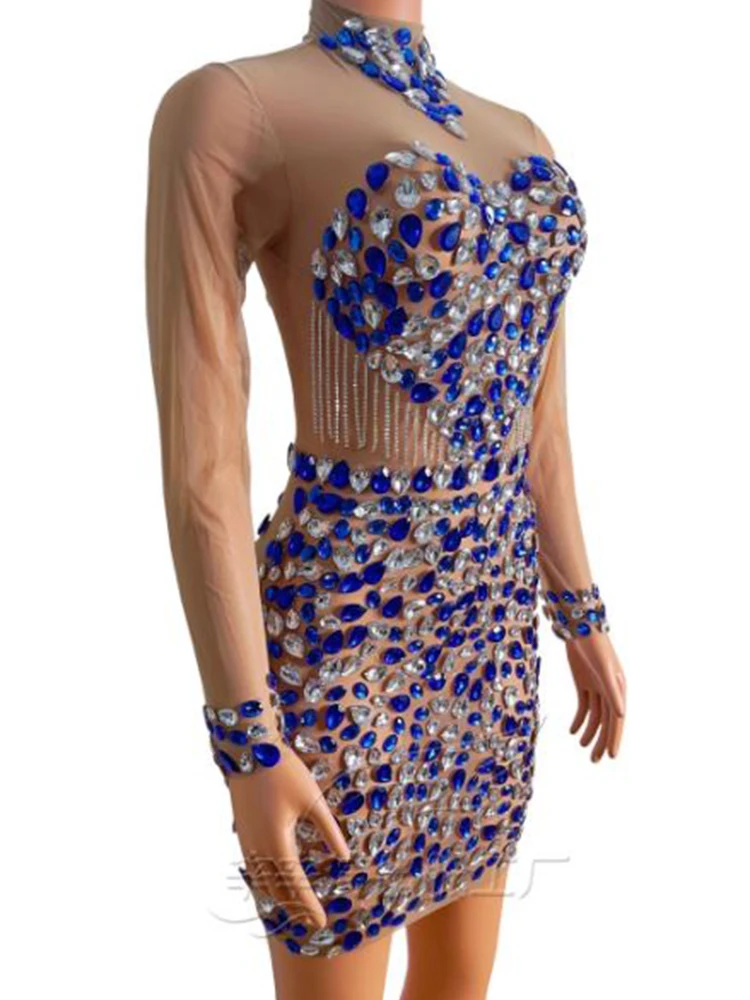 Высококачественное цветное популярное эластичное облегающее платье со стразами
