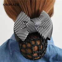 22 styles multi colors women striped ribbon bow hair bun net snood crochet net bun hair cover women office lady barrette