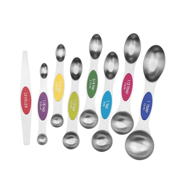 

Double Head Stainless Steel Measuring Spoon 8-Piece Baking Tool with Scale Scraper Measuring Spoon Multicolor