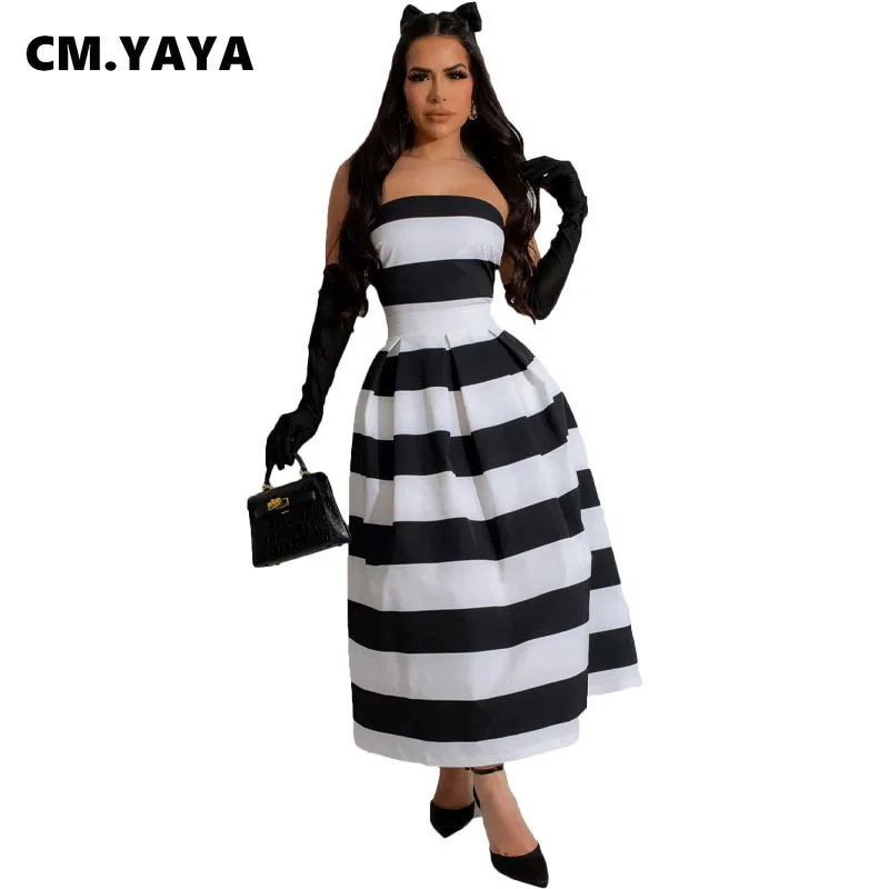 Летнее женское платье без рукавов CM.YAYA бретелек в полоску с открытой спиной