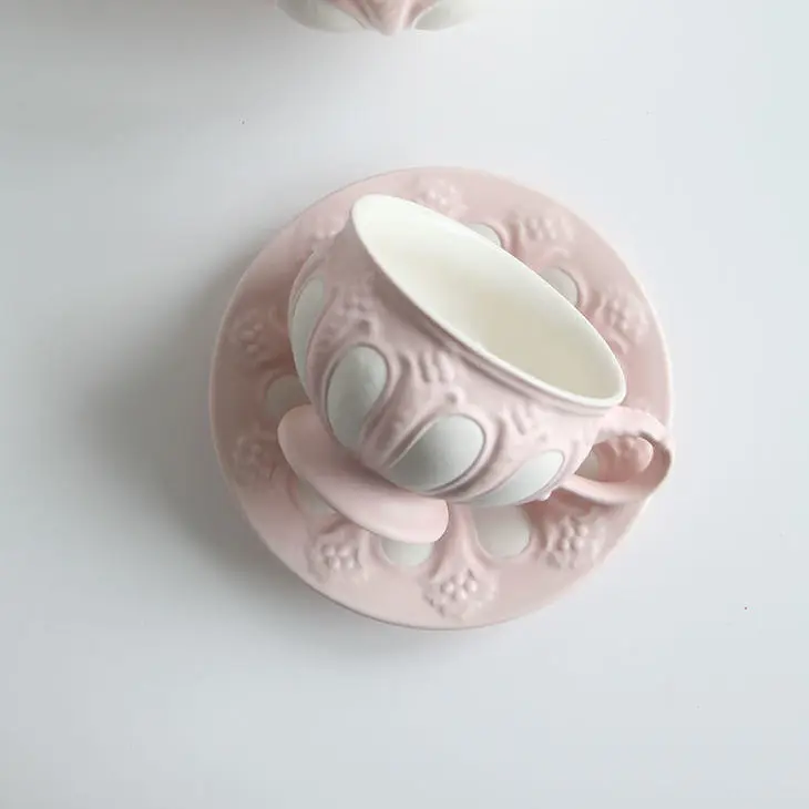European temperature ceramic coffee cup and saucer retro matte coffee cup set english tea set tea set porcelain pink tea set images - 6