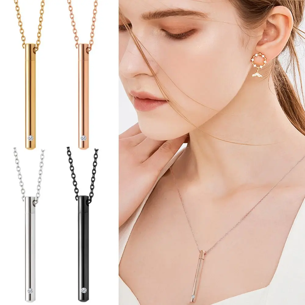 

Steel Memorial Jewelry Lucky Charm Simple Style Perfume Vial Necklace Aroma Diffuser Long Chain Wishing Bottle Pendant