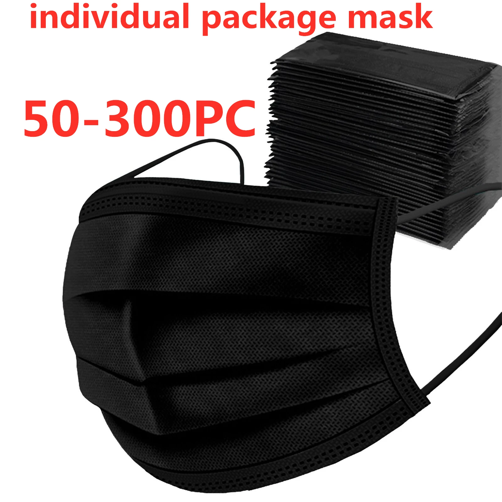 

Одноразовая черная маска для взрослых, 50-300 шт. в индивидуальной упаковке, для косплея на Хэллоуин, трехслойная Нетканая маска с ушными петля...