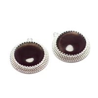2pcs black cat eye stone earring charmssilver plated brass round pendantjewelry makingnecklace making 18x16mm