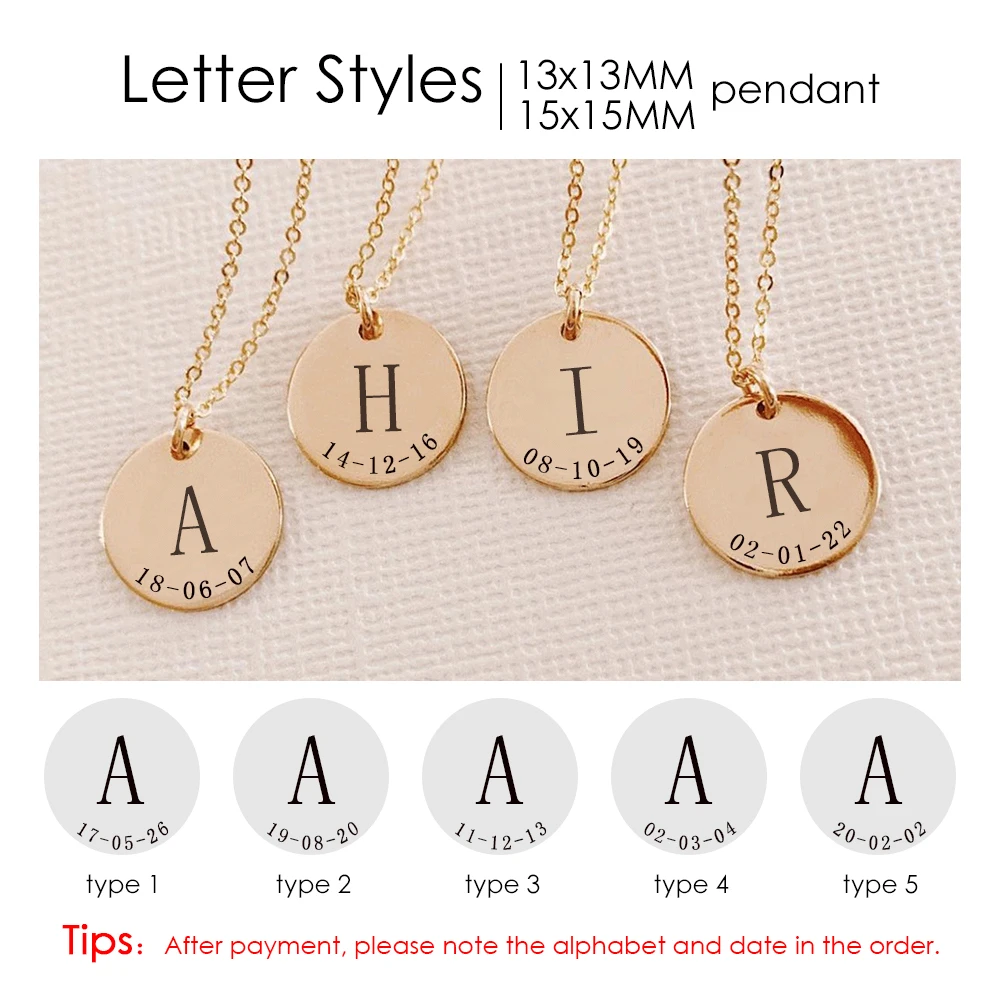 Orazio Customized 26 Alphabet Pendant Necklace for Women Men Engrave Coin Stainless Steel Choker Chain Jewelry Gifts for Lover