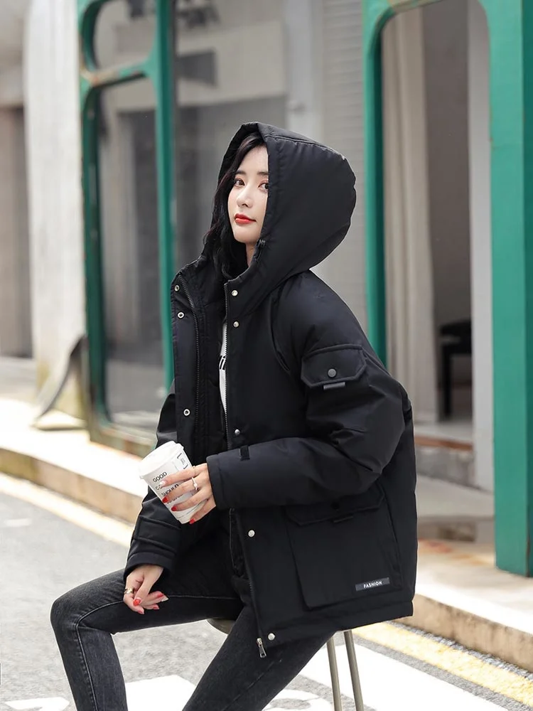 2022 New Cotton Padded Winter Hooded Jacket Women Loose Warm Short Parkas Winter Women Coat Clothing Down Jacket