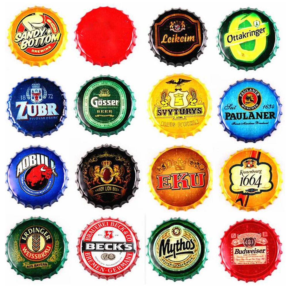 

Beer Bottle Cap Beer Retro Plaque Metal Tin Signs Cafe Bar Pub Signboard Wall Decor Vintage Nostalgia Round Plates Poster 30CM