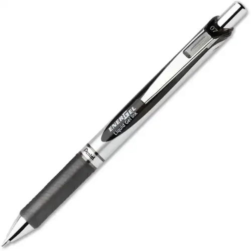 

EnerGel Liquid Gel Pens Medium Pen Point - 0.7 mm Pen Point Size - Refillable - Black Gel-based Ink - Silver Barrel - Stainless