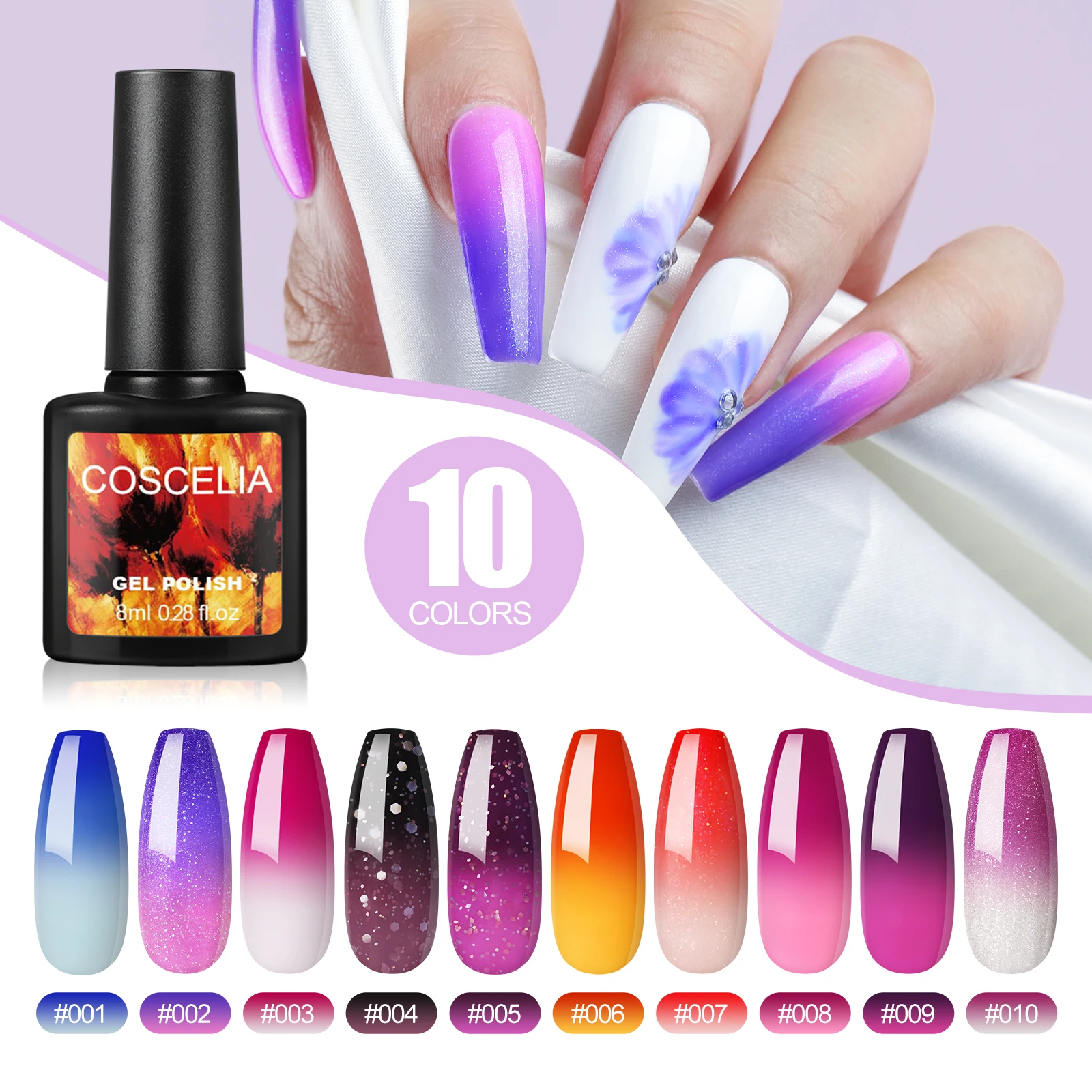 

COSCELIA 8ML Gel Nail Polish Temperature Changing Gel Varnish Soak Off UV LED Long Lasting Manicure Thermal Color Changing Gel