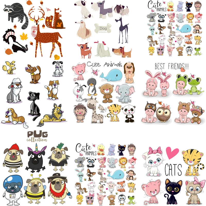 

Clothing Thermoadhesive Patches Stickers Cartoon Animals Iron-on Transfers for Clothing Cute Cat Unicorn Patch for Kids T-shirts