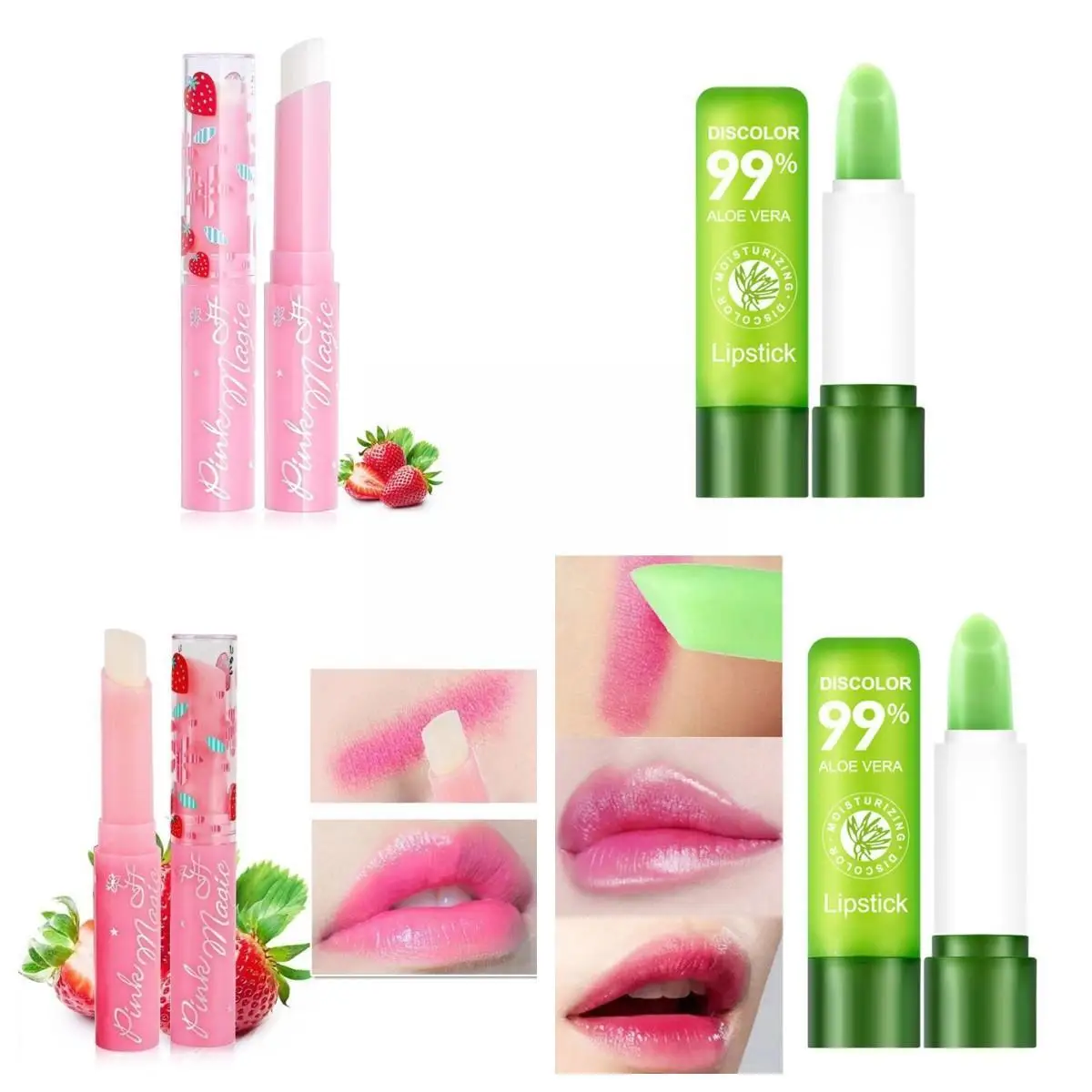 

Color Changing Lipstick Aloe Vera /Strawberry Lipstick Natural Long Enhance Moisturizing Lasting Aura Coloring Makeup Your R5Y3