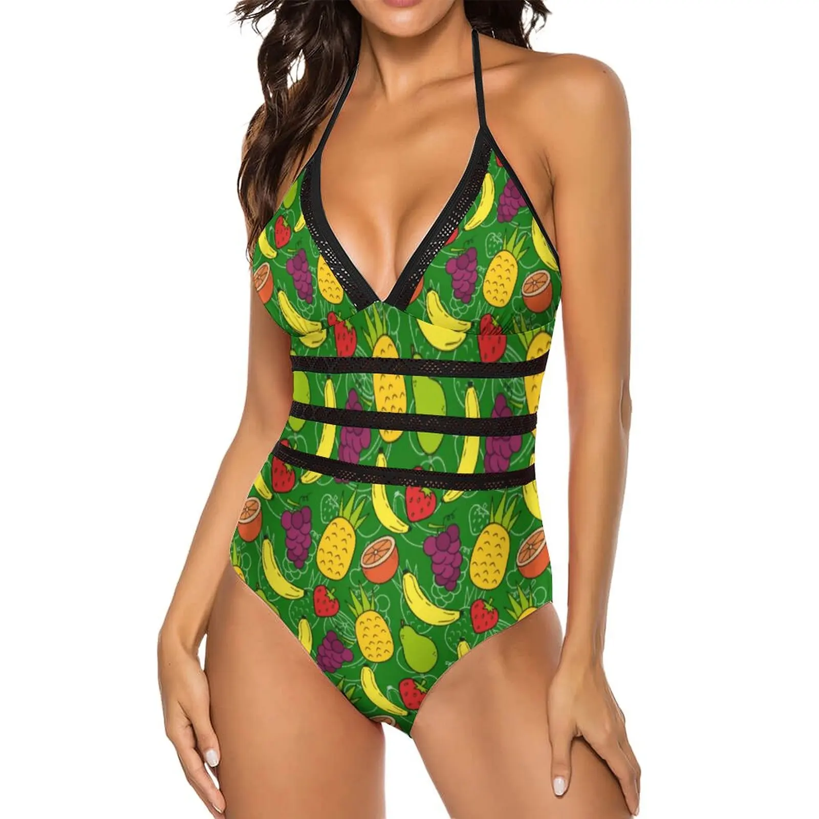 Женский слитный купальник с эффектом пуш-ап и глубоким V-образным вырезом