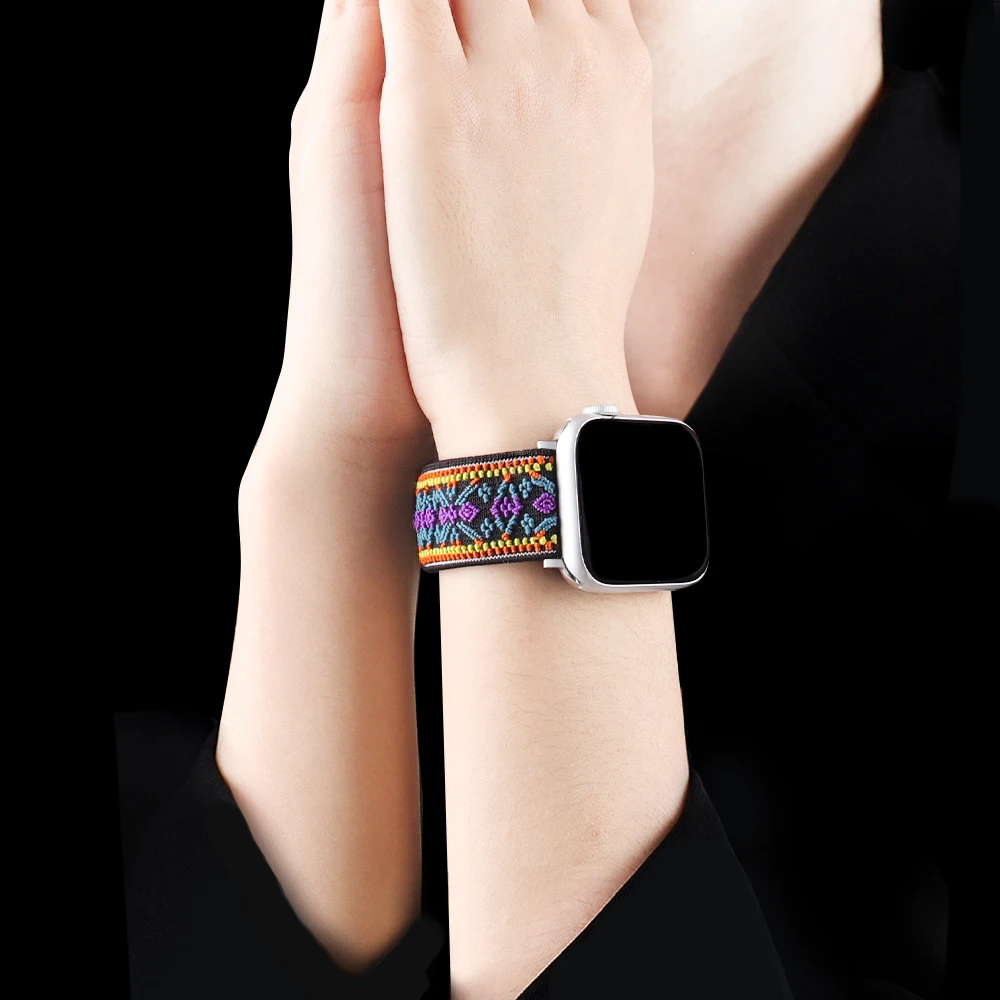 Soft and comfortable nylon braid Loop elastic buckle Apple watch band 38mm 42mm Series 8 SE 7654 For iWatch Strap 41mm 45mm 44mm