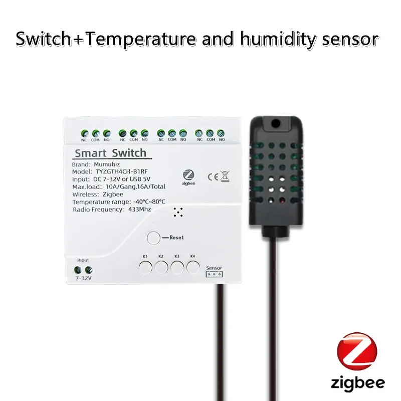 Mumubiz Tuya Zigbee 4-Gang Smart Switch с датчиком температуры и влажности