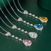 luxury colorful treasure pink diamond necklace female simulation diamond drop shaped zircon heart shaped long clavicle chain