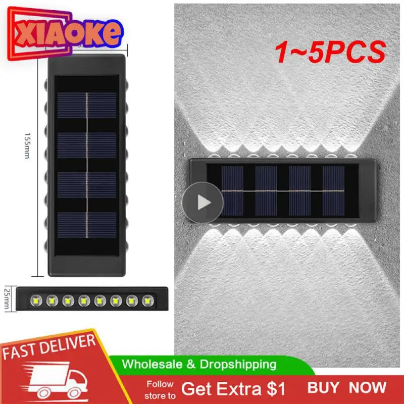 

1~5PCS Solar Wall Lamp Outdoor Waterproof Up And Down Luminous Lighting