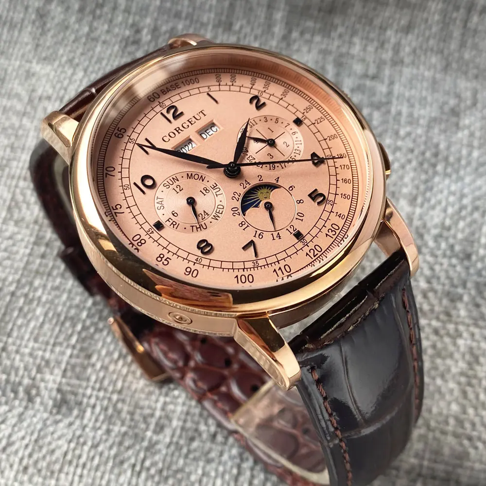 Скидка Мужские механические Автоматические часы с кожаным ремешком, 42 мм