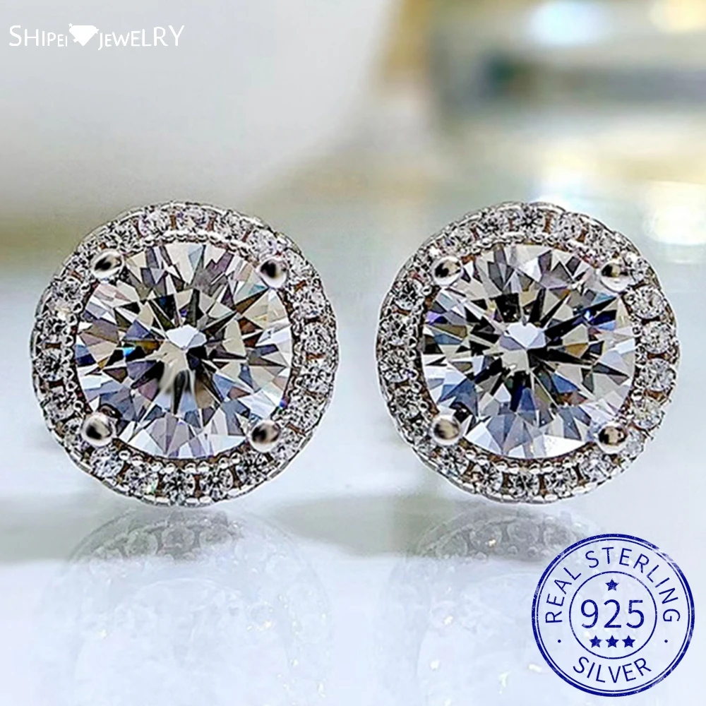 

Shipei 100% 925 Sterling Silver Round 1 CT Created Moissanite Gemstone Wedding Party Ear Studs Earrings Fine Jewelry Wholesale