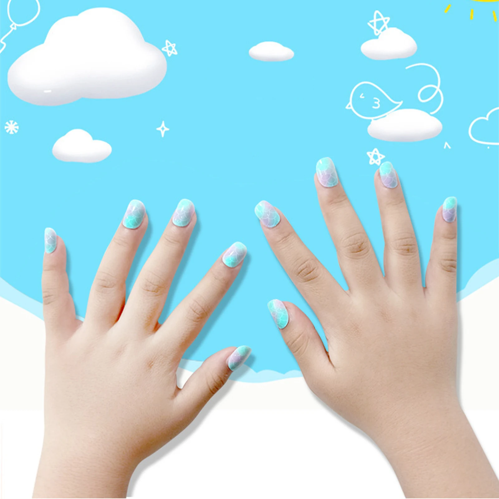 Цветные накладные ногти с мультяшным рисунком легко наносится снимаются для