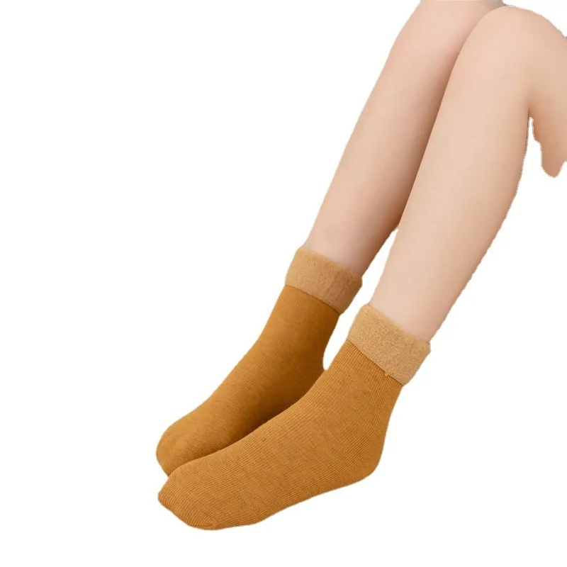Wool socks Autumn and winter thickened women's socks Warm solid color terry socks Snow women's medium socks market