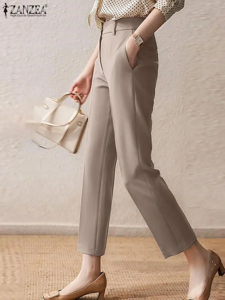 

ZANZEA Fashion Women Summer Solid Trousers High Waist Work Palazzo Casual Harem Pantalon Turnip Elegant Office Lady Pencil Pants