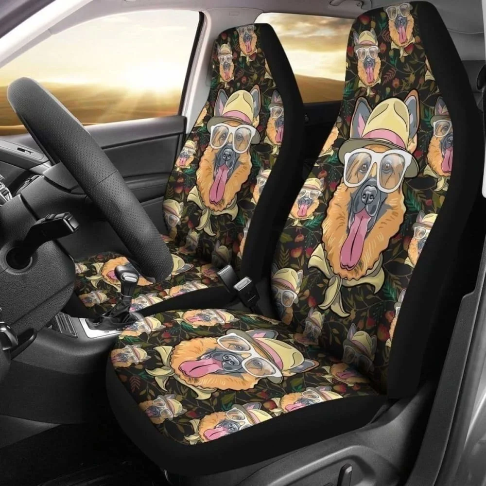 Cute German Shepherd Wearing Glasses Car Seat Covers 091706,Pack of 2 Universal Front Seat Protective Cover