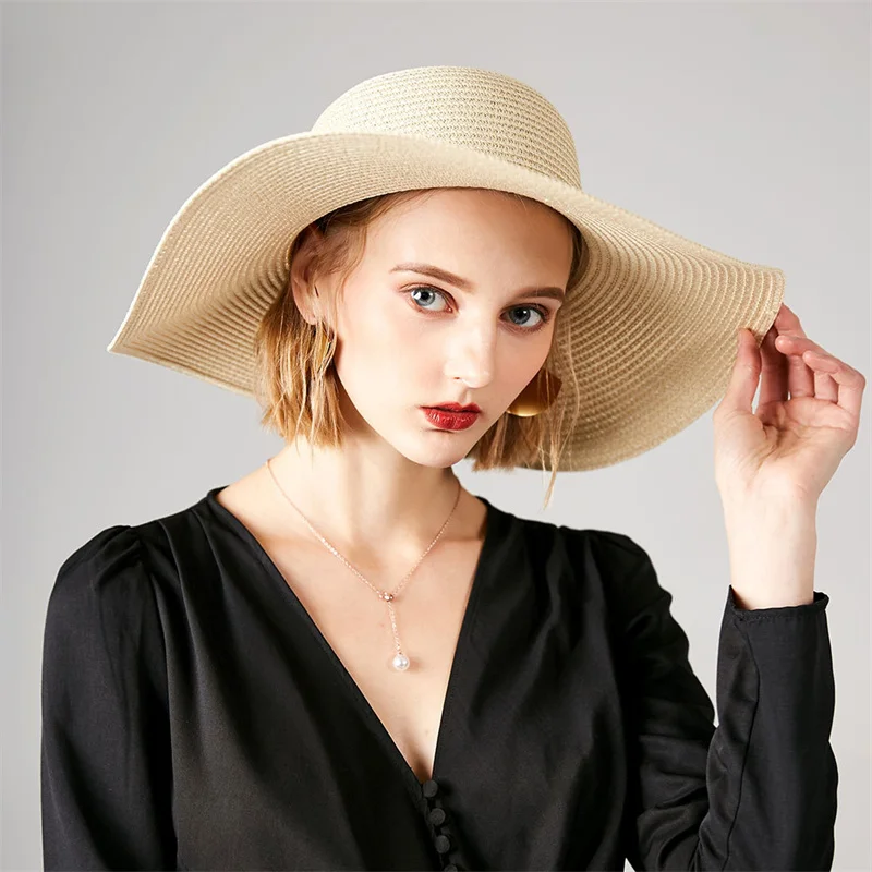 

Шляпа женская Соломенная Складная с широкими полями, Солнцезащитная пляжная шапка для девушек, дорожная кепка с защитой от ультрафиолета, летняя