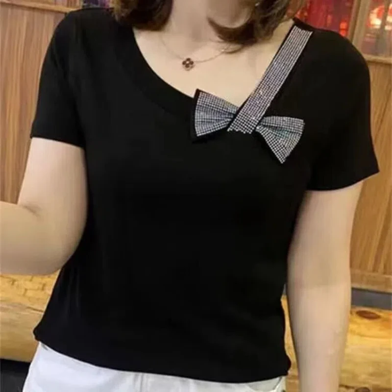 Женская хлопковая футболка с коротким рукавом элегантная однотонная