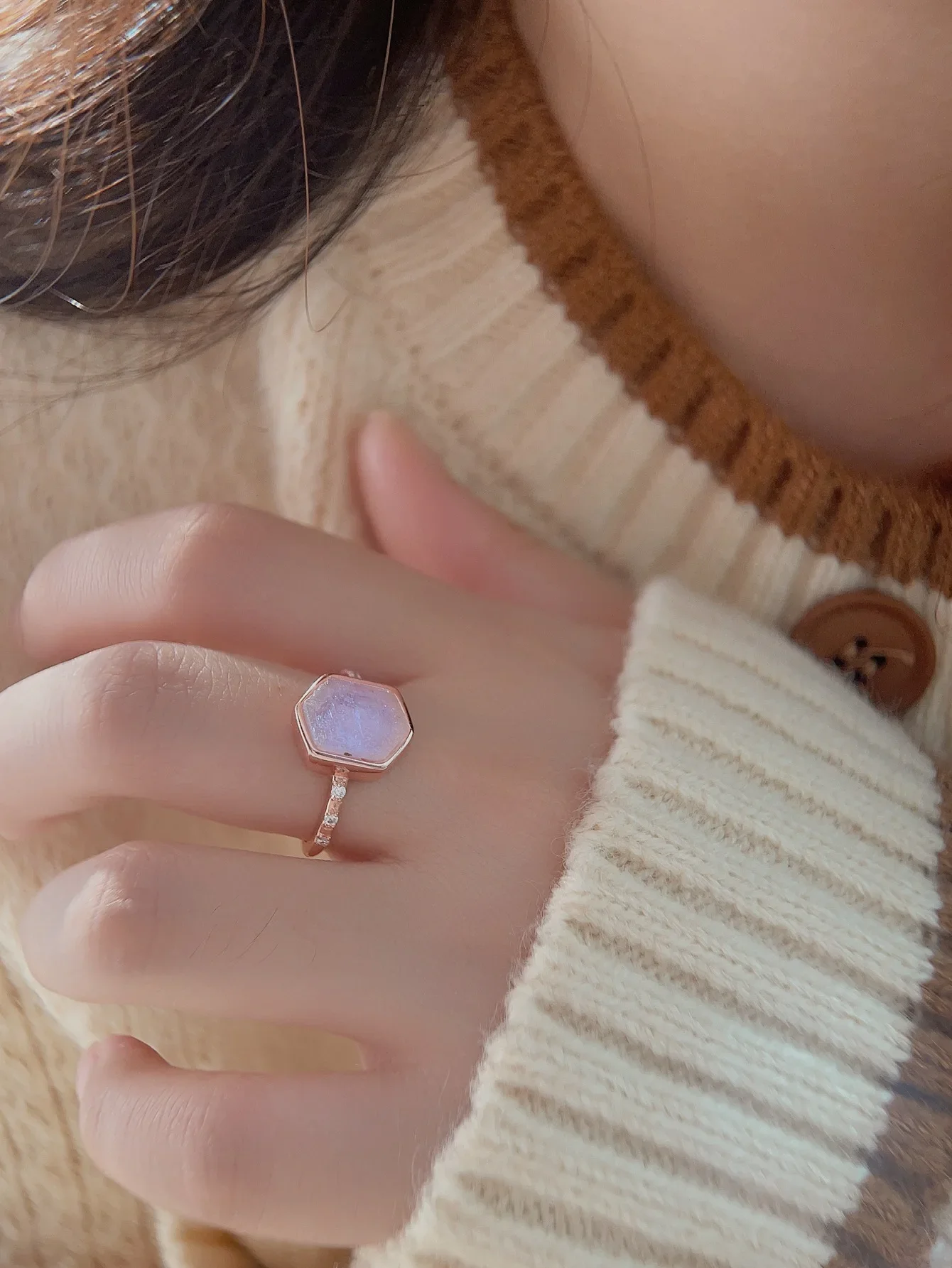 Женское кольцо из чистого серебра 925 пробы с розовым или белым лунным камнем и