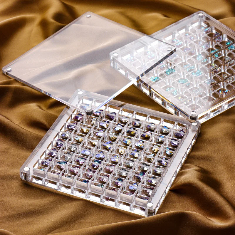 

36/64 Grids Nail Storage Box Art DIY Jewellery Transparent Empty Acrylic Charms Organizer for Nail Charm Rhinestone Magnet Cover
