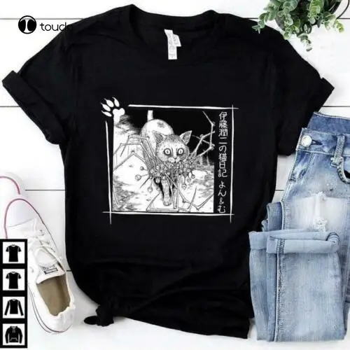 

2021, удобная мягкая футболка Junji Ito с изображением кошки, дневника, ужаса, японского аниме, футболка унисекс