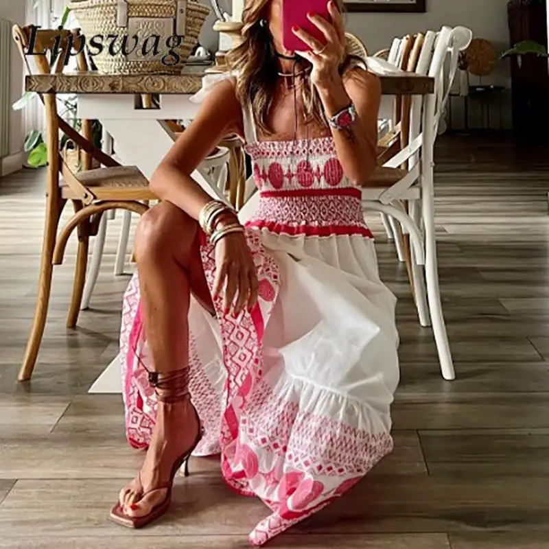 

Женское платье с квадратным вырезом, привлекательное модное платье на бретелях-спагетти без рукавов, элегантное пляжное платье с высокой талией