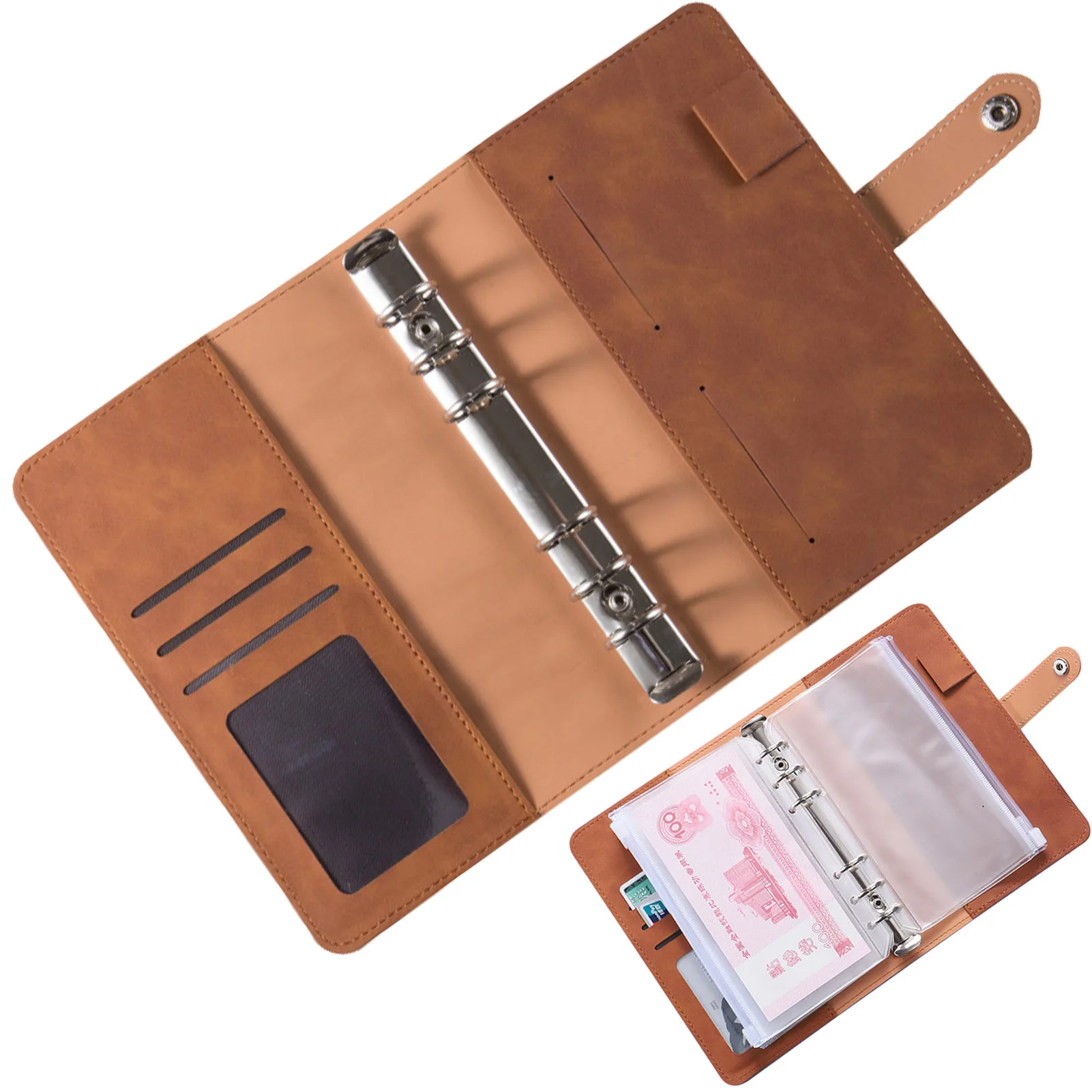 

A6 PU Leather Binder Budget Planner Organizer With Clear 12 Zipper Pockets Saving Cash Envelopes System Notebook Cash Organizer
