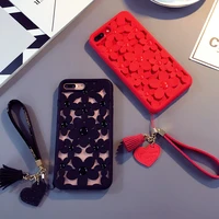 hollow flower silicone lanyard phone case for iphone 13 12 11 pro x xs xr max shell pretty soft protection bead