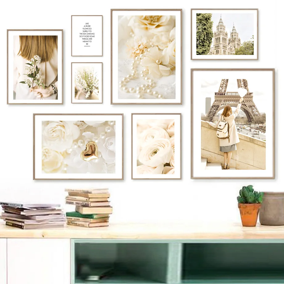 

Paris Tower Rose Flower Fashion Girl Tram Wall Art Canvas Painting Nordic Posters And Prints Wall Pictures For Living Room Decor