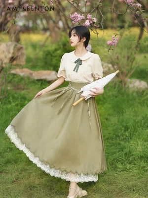 Комплекты юбок принцессы во французском стиле ретро милая рубашка с длинными