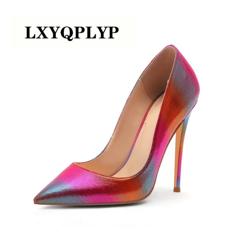 

Brand Sexy Women's Shoes 12cm Super High Heel Party Fashion Color Sequin Cloth High Heel Shallow Mouth Single Shoes 34-45