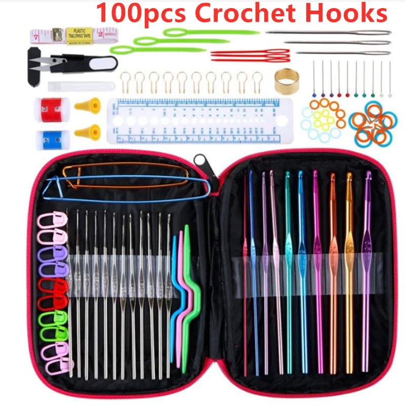100/22Pcs DIY 22 Sizes Crochet Hooks Needles Stitches Knitting Craft Case Crochet agulha set Weaving Tools Sewing Tools