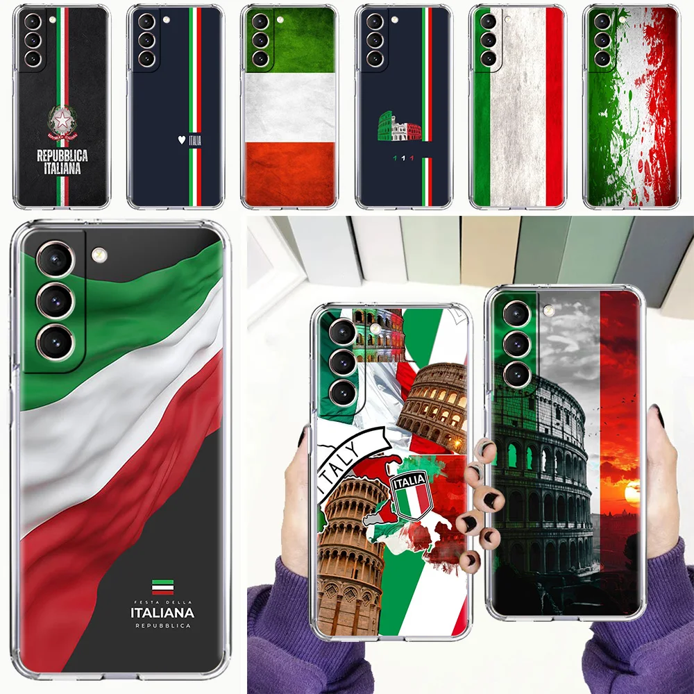 Фото Чехол для телефона Samsung Galaxy S26 S25 S24 S23 S22 Ultra S20 S21 FE 5G Plus, мягкий прозрачный чехол с итальянским флагом №1
