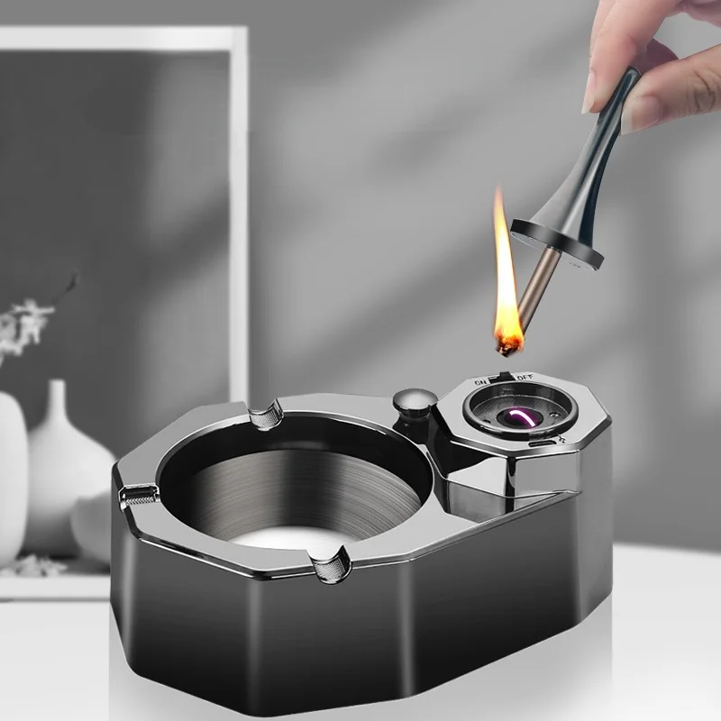 

HONEST Kerosene Rechargeable Hybrid Lighter Ashtray Kerosene Ignition Creative Ashtray Desktop Decoration Ashtray Men's Gift