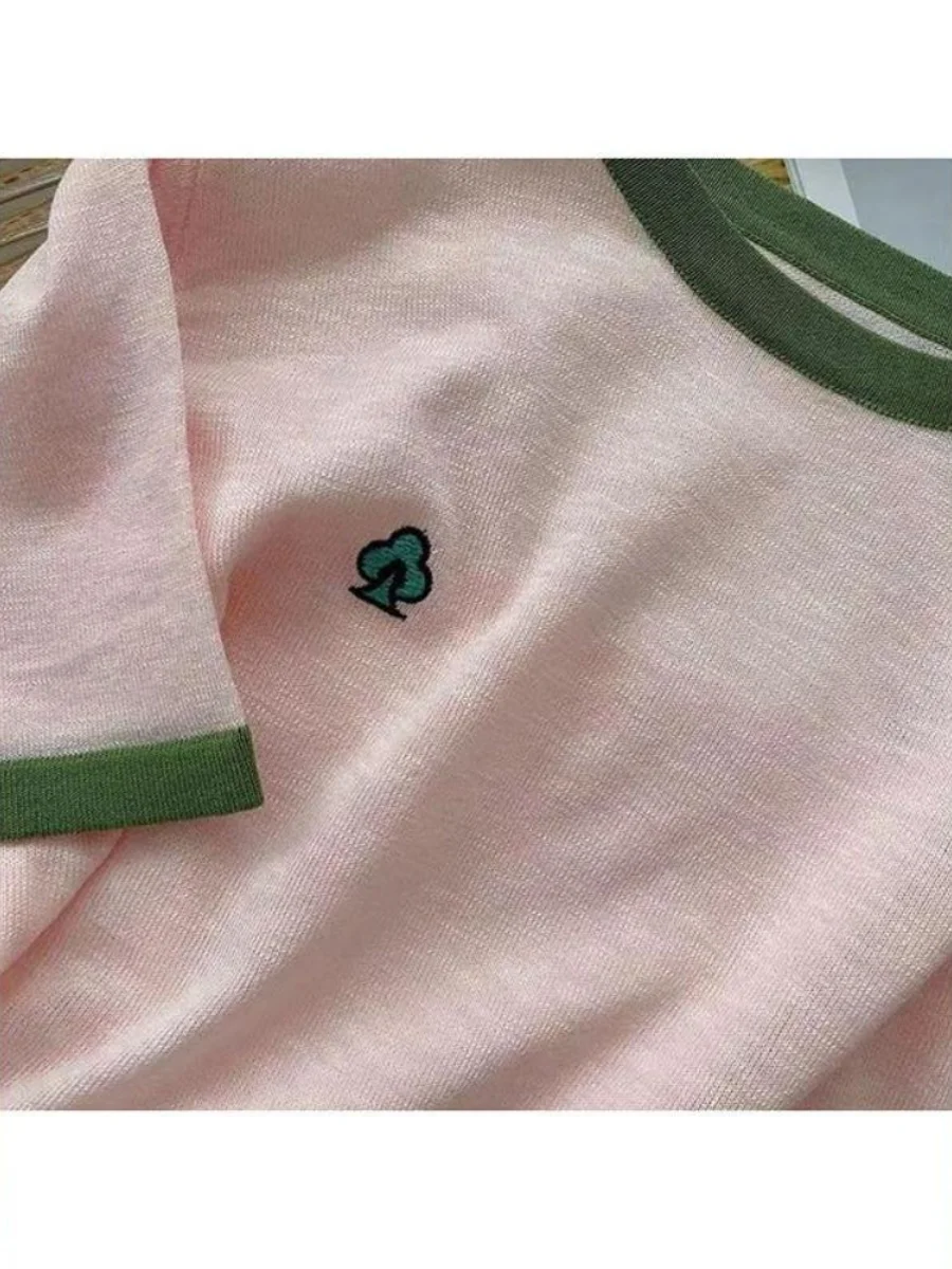 Женская футболка новинка 2024 европейские товары вязаная шелковая рубашка с