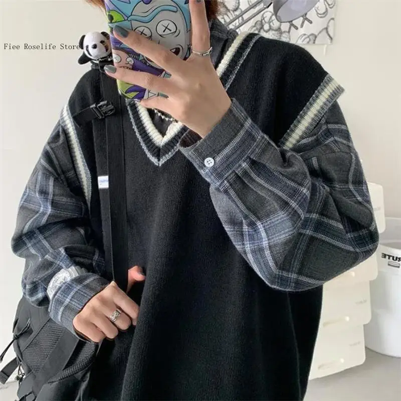 Весна-осень v-образный вырез вязаный свободный мужской