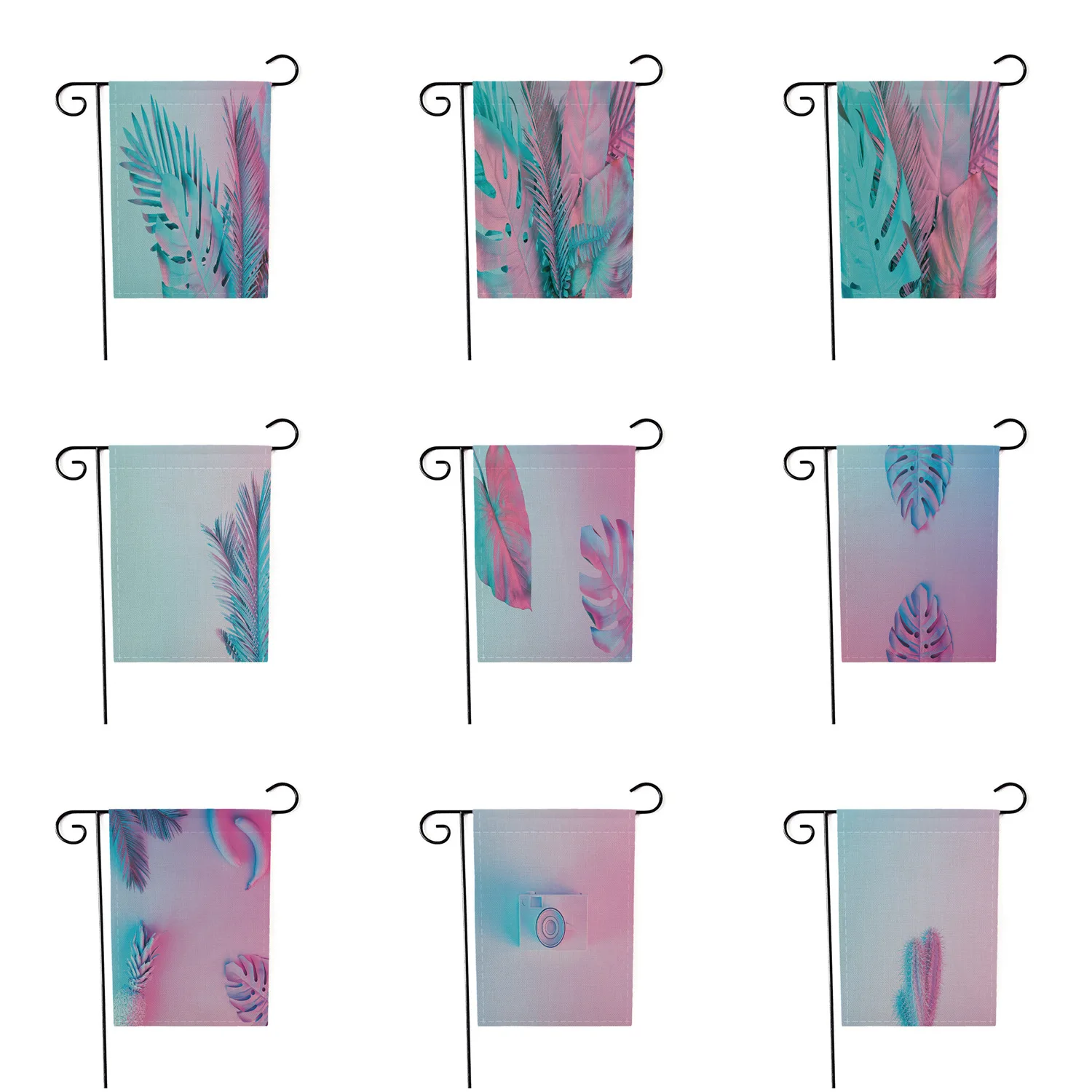 

Blue Pink Leaves Garden Flag Winter Holiday Yard Outdoor Window Street Linen Banner Festival Decor No flagpole