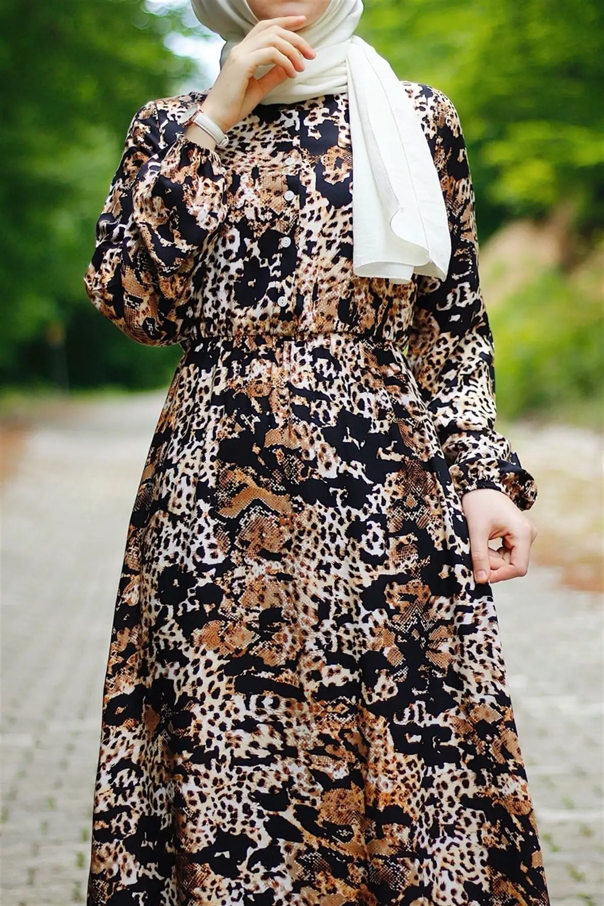 

Snakeskin Pattern Woven Dress - Brown