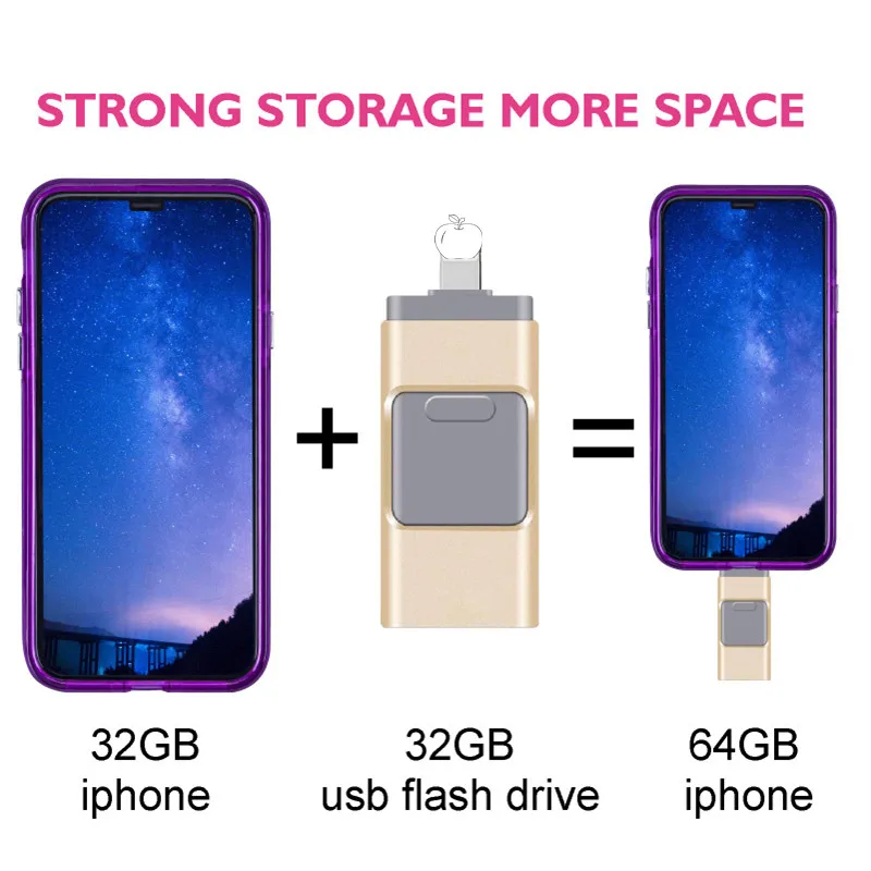 Usb флэш-накопитель для iPhone 14 13 12 6/6s/6plus/7/7plus/8/X Usb/Otg/Lightning 4 в 1 iOS внешние устройства