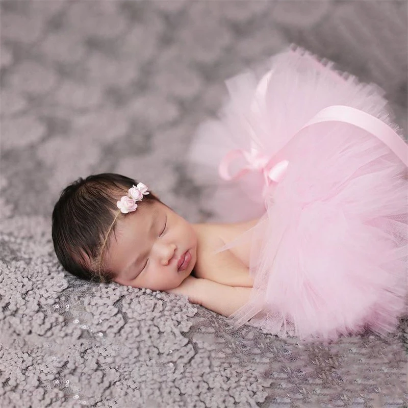 

2 Pcs Newborn Photography Props Outfit Baby Tulle Tutu Skirts Headband Set Infants Photo Shooting Cute Flower Hair Band Lace